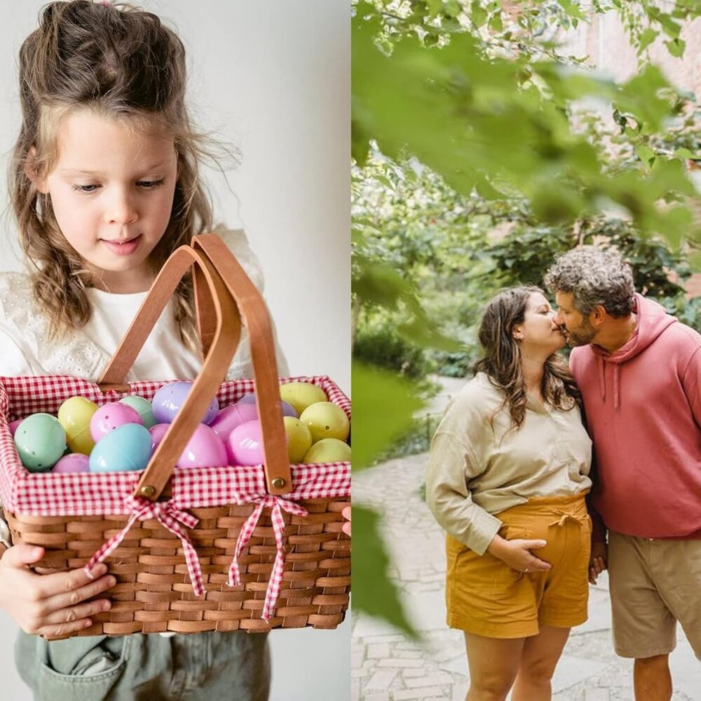 Picnic Basket, Natural Woven Basket with Double Folding Handles, Woodchip Basket - Picture 8 of 8